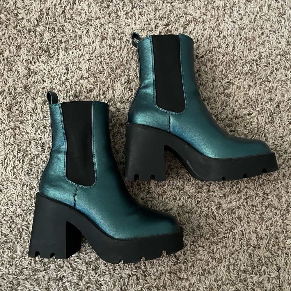 Madden Girl Shimmering Teal Heeled Boots